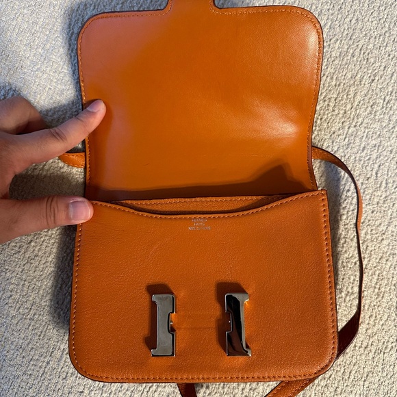 Hermes Orange Constance Leather Crossbody Bag - Picture 7 of 12